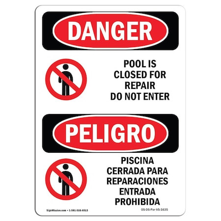 Signmission Safety Sign, OSHA Danger, 18" Height, Pool Is Closed For Repair Do Not Enter, Spanish OS-DS-D-1218-VS-1635